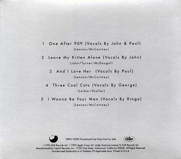 Anthology 1 Promo disc, back cover