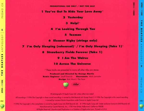 Anthology 2 Promo disc, back cover