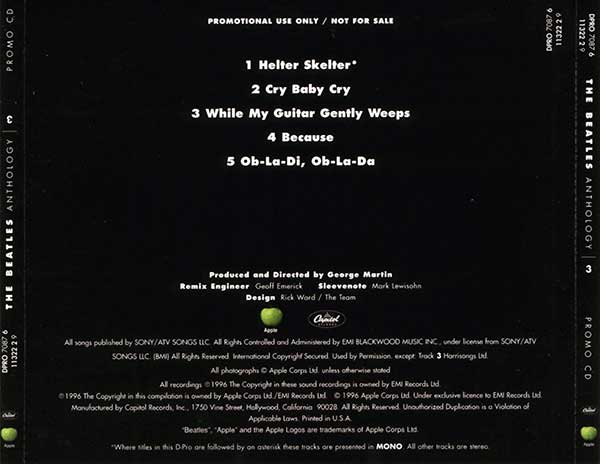 Anthology 3 Promo disc, back cover