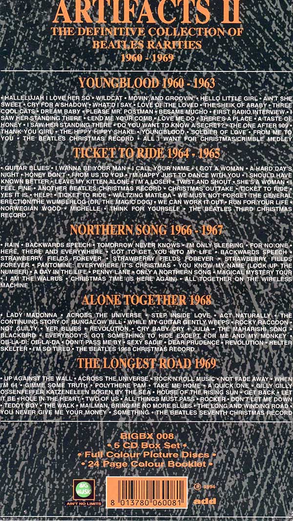 Artifacts II: The Definitive Collection Of Beatles Rarities 1960-1969, box back