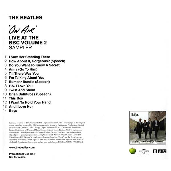 On Air: Live At The BBC Volume 2, 14 track sampler, back cover