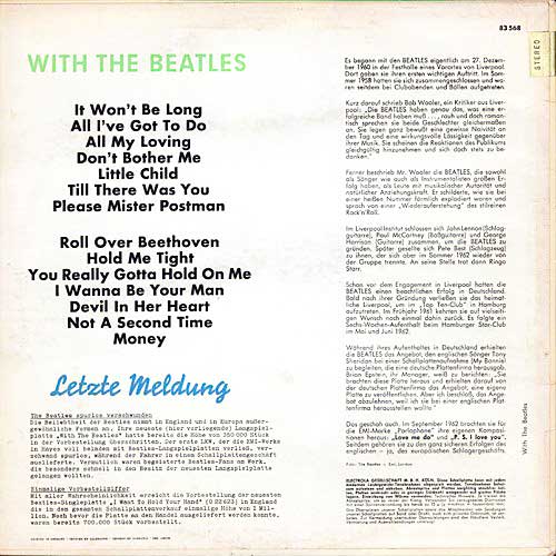 With The Beatles, Germany stereo back cover